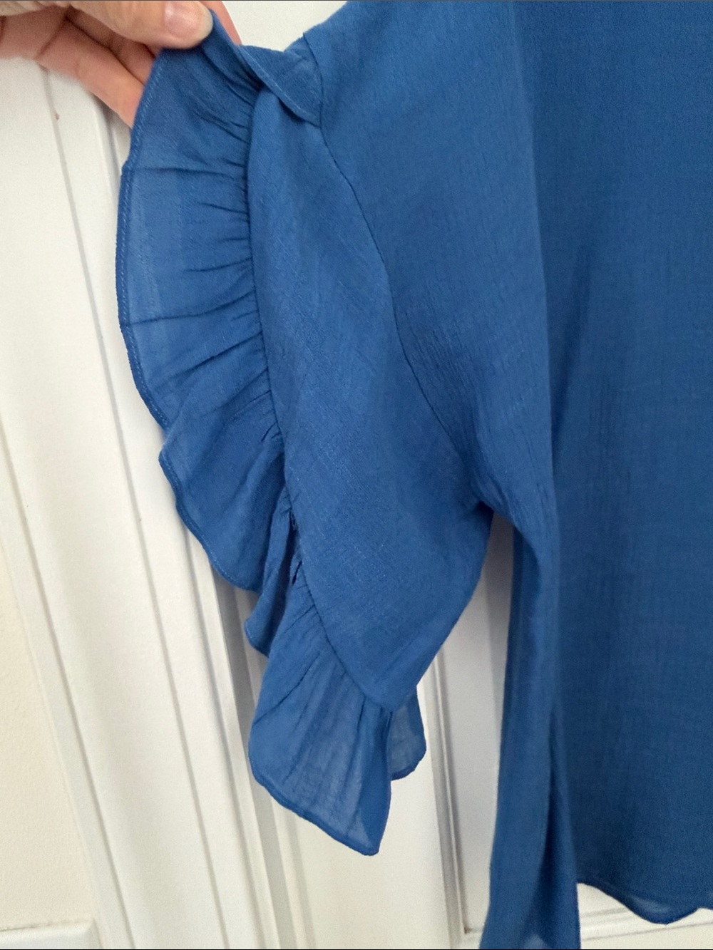 Doe & Rae Blue Ruffle Sleeve Blouse - Picture 3 of 4